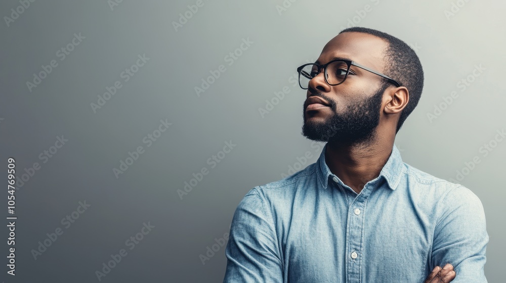 Obraz premium Thoughtful Man Standing Alone in Profile View