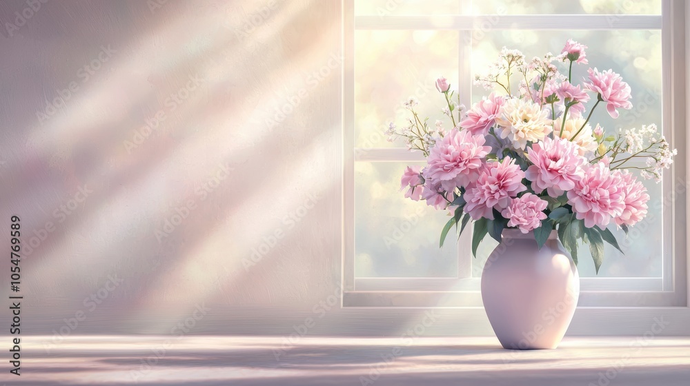 Elegant bouquet of flowers by a sunlit window Elegant bouquet of flowers by a sunlit window