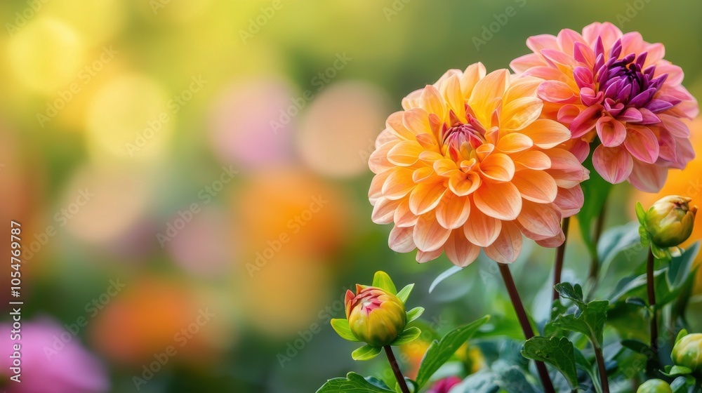 Beautiful blooming dahlias in a vibrant garden setting Beautiful blooming dahlias in a vibrant garden setting