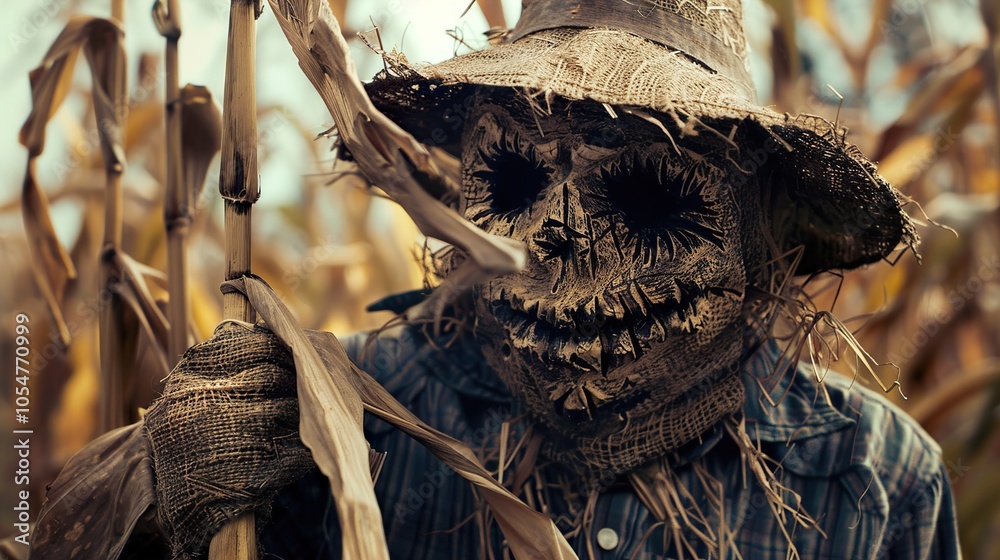 Creepy Scarecrow in a Cornfield: Halloween Decor Creepy Scarecrow in a Cornfield: Halloween Decor