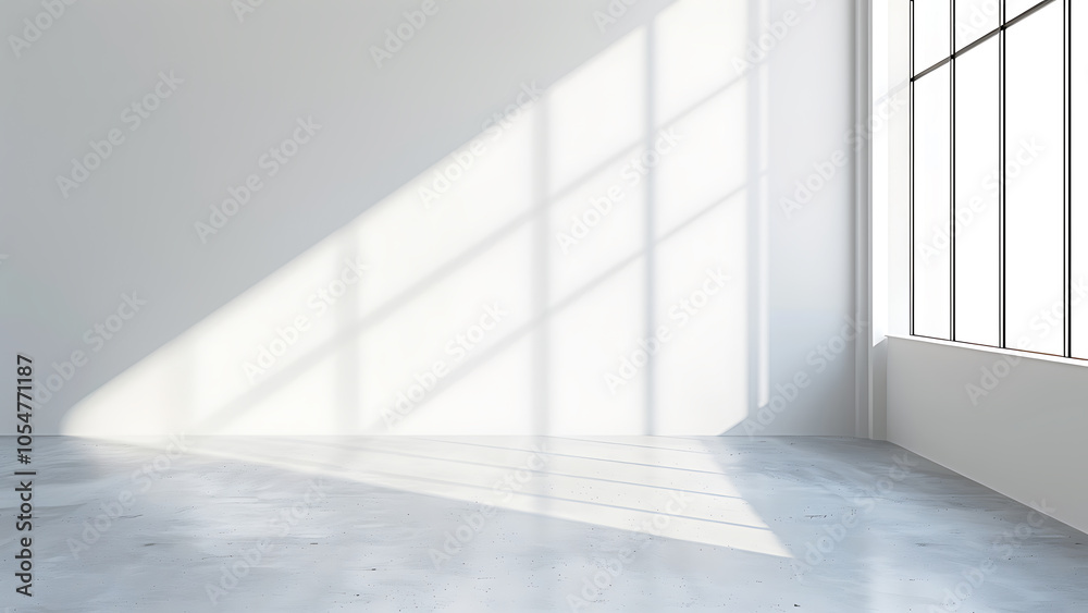 Fototapeta premium Minimalist empty room with natural sunlight and shadows