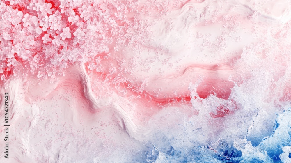 Fototapeta premium Abstract Waves with Sakura Petals in Soft Colors