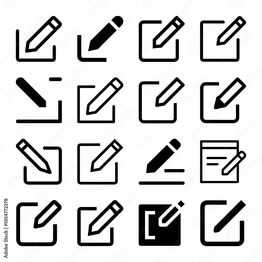 Notepad and document edit icons with pencil. Includes pencil and sign-up symbols, ideal for business and note-taking concepts. Simple vector illustrations for versatile use. Notepad and document edit icons with pencil. Includes pencil and sign-up symbols, ideal for business and note-taking concepts. Simple vector illustrations for versatile use.