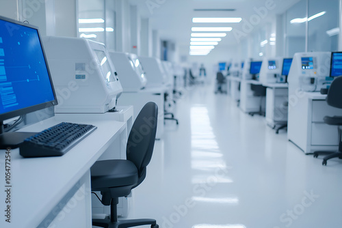 Empty Modern Laboratory with Computers and Scientific Equipment in a Clean, High-Tech Environment