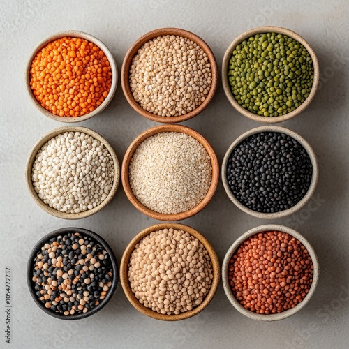 Colorful Variety of Lentils in Different Bowls