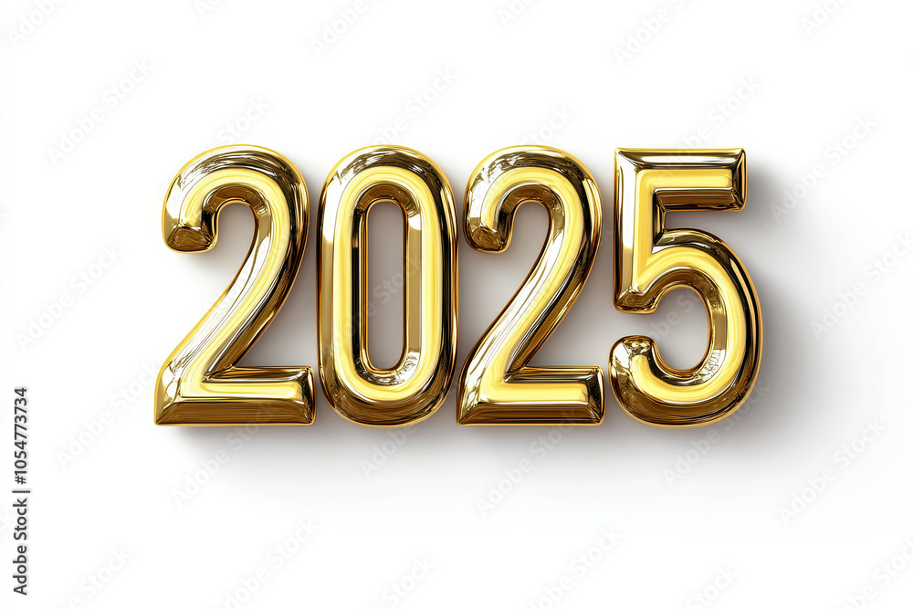 2025 in gold text on a white background, new year concept 2025 in gold text on a white background, new year concept