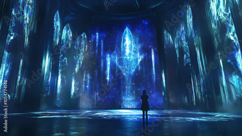 Supernatural event backdrops feature holographic projections of enchanted realms. Astral Projection. Illustration photo