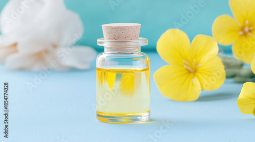 Evening Primrose Oil Improving Skin Conditions, Reducing Eczema, with Symbol of Skin Care Benefits photo