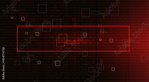 Abstract cyber security. Binary code hacking attack or data breach on red background.