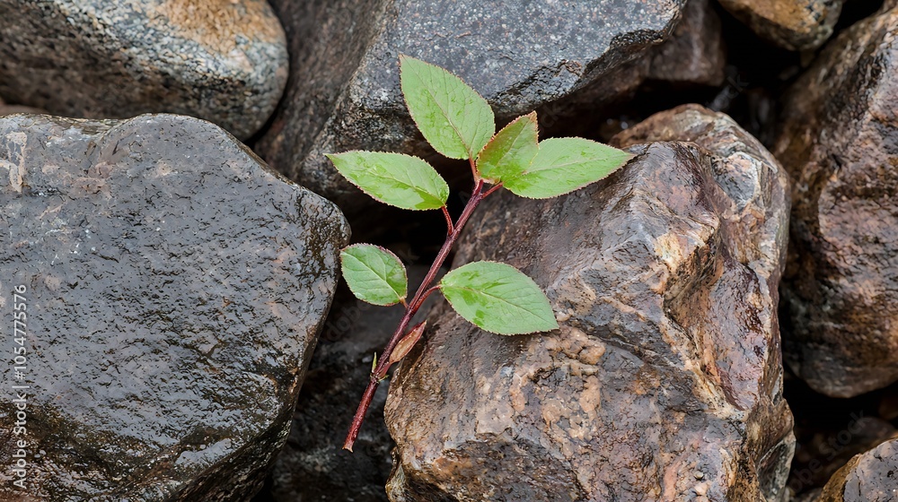 Tiny resilient plant growing between stones symbolizing strength and perseverance : Generative AI Tiny resilient plant growing between stones symbolizing strength and perseverance : Generative AI