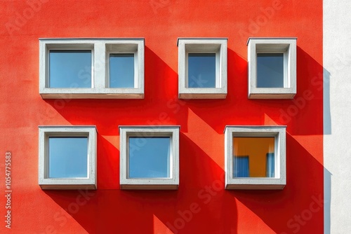 Modern windows on red wall. Perfect for minimalist or architectural design projects.