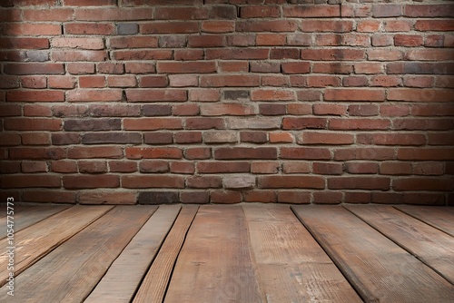 Rustic Empty Room with Exposed Brick Wall and Wood Floor for Interior Design Concepts : Generative AI