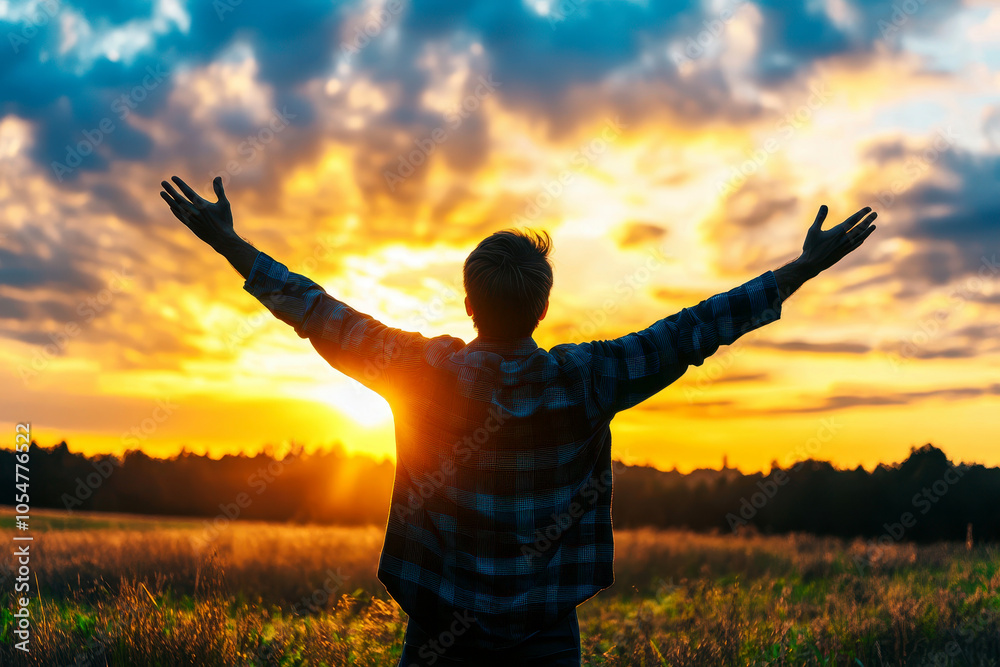 happy man enjoying freedom with open hands , Generative AI happy man enjoying freedom with open hands , Generative AI