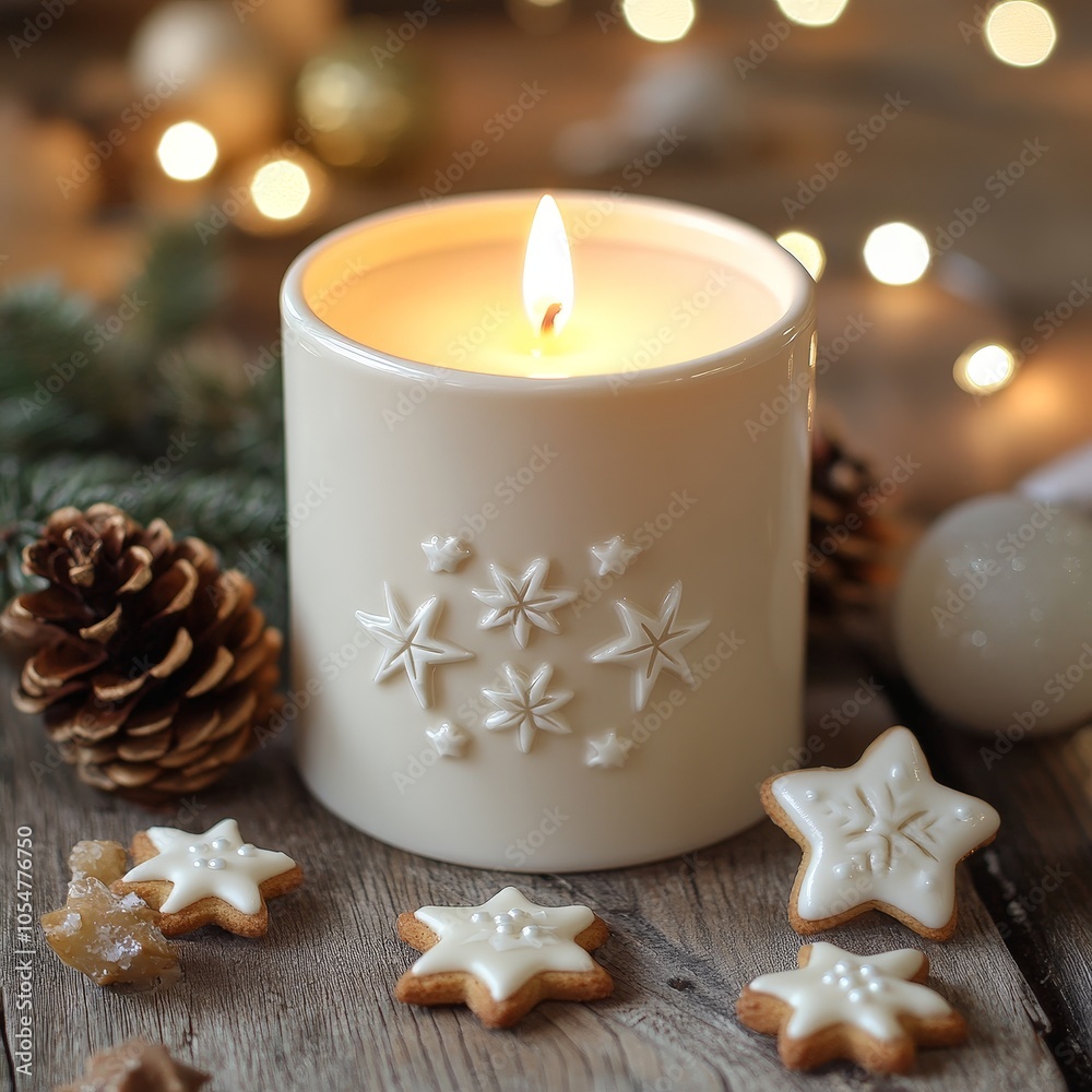 Cozy Christmas Candle with Pine Cones and Cookies Cozy Christmas Candle with Pine Cones and Cookies