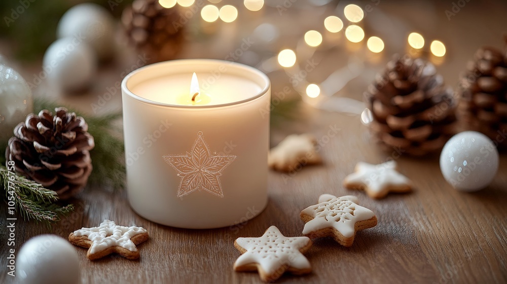 Cozy Christmas Candle with Pine Cones and Cookies Cozy Christmas Candle with Pine Cones and Cookies