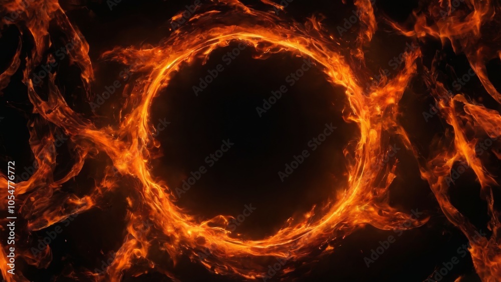 Fototapeta premium Fiery Swirling Circle of Flames in Intense Bright Orange and Yellow Dramatic Atmosphere of Power and Energy