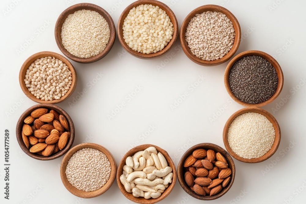 Display of Nuts and Seeds in Small Bowls Display of Nuts and Seeds in Small Bowls