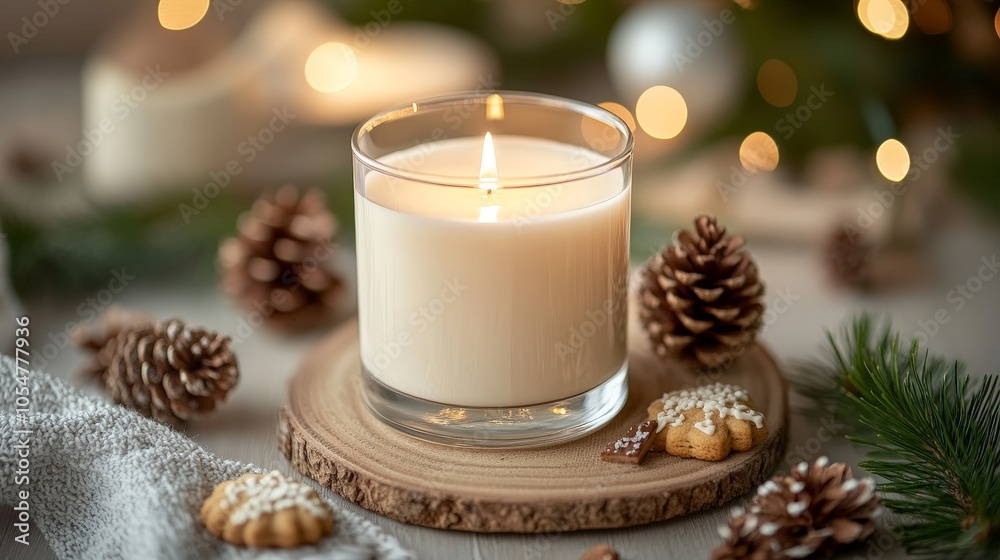 Cozy Christmas Candle with Pine Cones and Cookies Cozy Christmas Candle with Pine Cones and Cookies