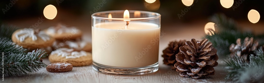 Cozy Christmas Candle with Pine Cones and Cookies Cozy Christmas Candle with Pine Cones and Cookies