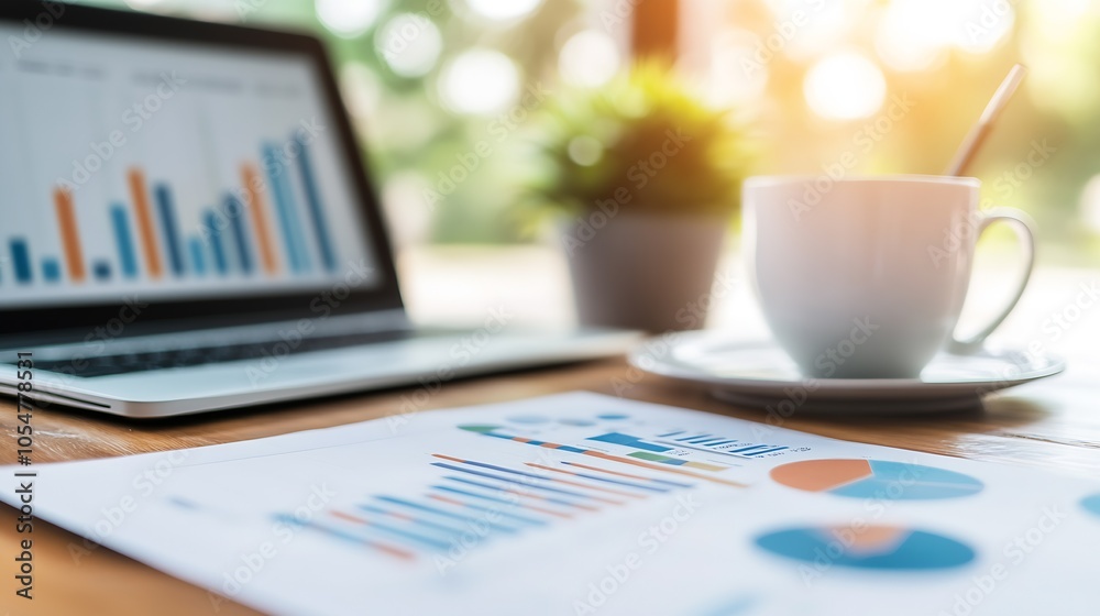 Business Analytics Growth Charts and Coffee During Morning Meeting : Generative AI Business Analytics Growth Charts and Coffee During Morning Meeting : Generative AI