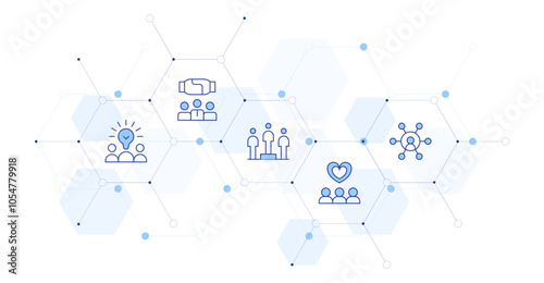 Teamwork Banner Vector Illustration with Icon Style in Between. Line Duotone icon. Containing creative team, team, teamwork, intermediary, leadership
