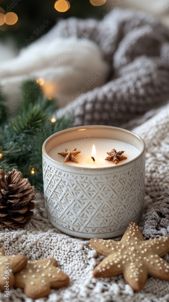 Cozy Christmas Candle with Pine Cones and Cookies Cozy Christmas Candle with Pine Cones and Cookies