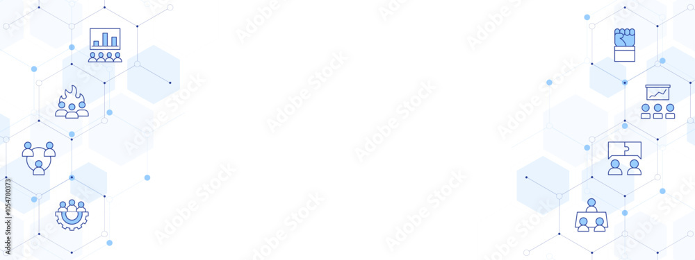 Teamwork Banner Vector Illustration with Two-sided Icon Style. Line Duotone icon. Containing team management, teamwork, graphic, meeting, motivation, presentation Teamwork Banner Vector Illustration with Two-sided Icon Style. Line Duotone icon. Containing team management, teamwork, graphic, meeting, motivation, presentation