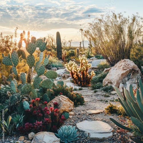 37. Desert garden with cacti and succulents