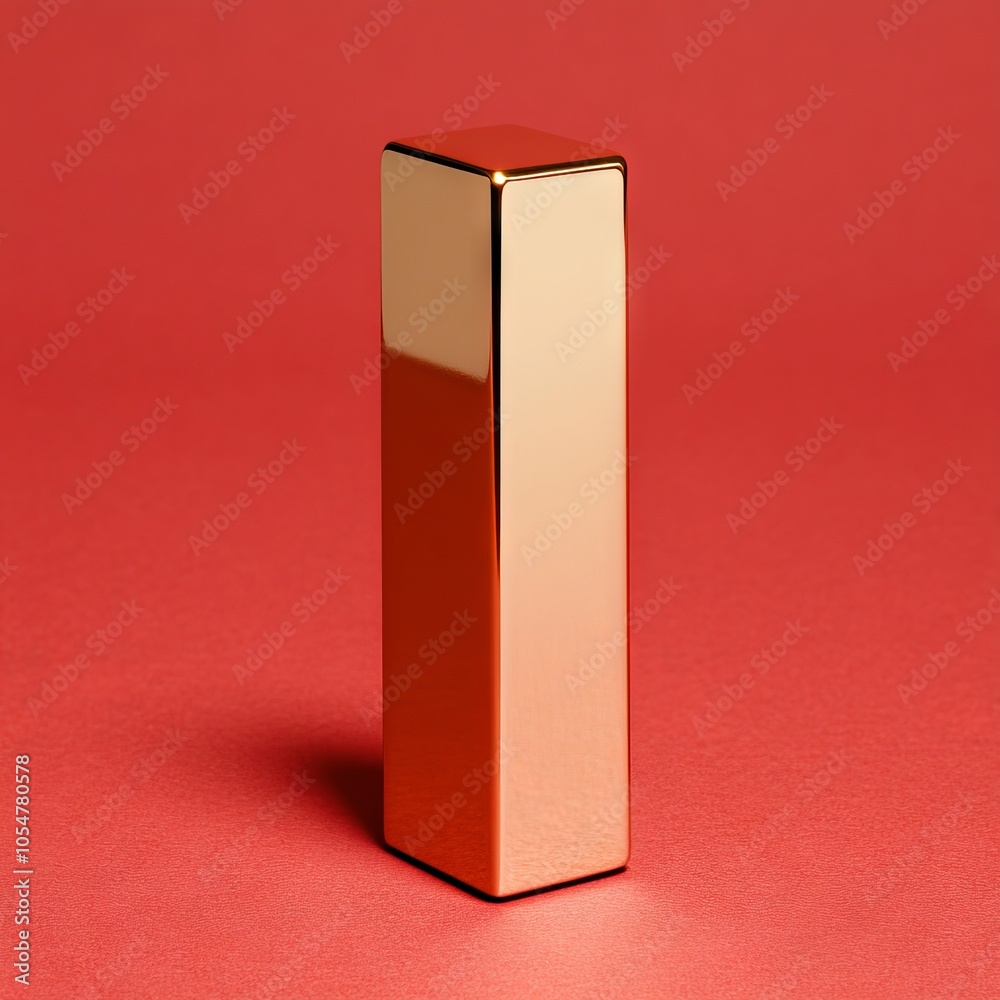 A shiny, rectangular object against a solid red background. A shiny, rectangular object against a solid red background.
