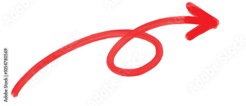 A red arrow is drawn in a curved line. The red color of the arrow is bold and stands out against the white background. The curved line of the arrow gives it a sense of movement and direction