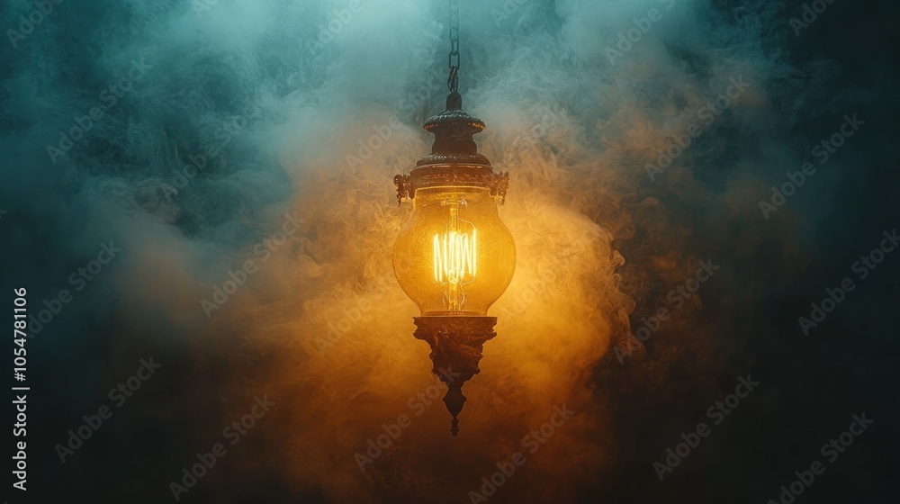 Antique Lantern Glowing in the Smoke