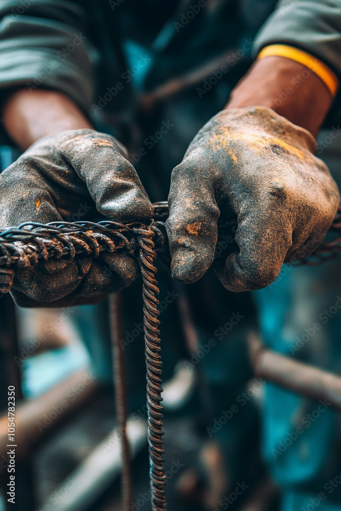 Construction worker connect reinforcement deform bar with binding wire. Construction worker connect reinforcement deform bar with binding wire.