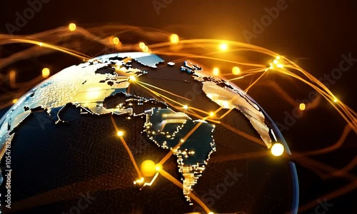 A digital representation of a global network with connections.
