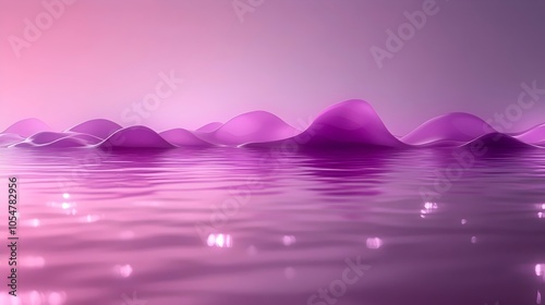 A serene landscape of undulating purple waves reflecting soft light, creating a tranquil atmosphere. The gradient gives a dreamy and ethereal quality to the scene.