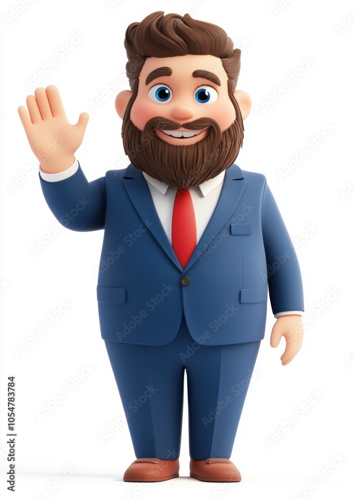 Cartoon Businessman Waving.