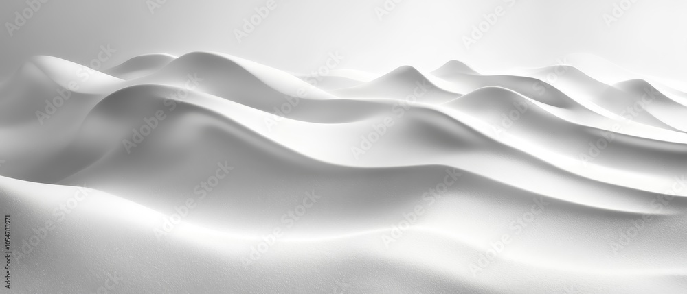 A serene landscape of smooth, white undulating forms resembling a tranquil desert or abstract waves in soft light, creating a sense of calm and minimalism A serene landscape of smooth, white undulating forms resembling a tranquil desert or abstract waves in soft light, creating a sense of calm and minimalism