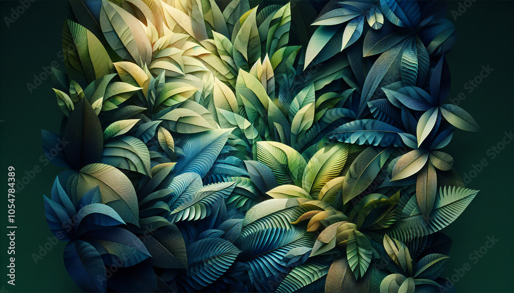 Abstract Jungle Leaves with Varying Opacities and Depth Layers Abstract Jungle Leaves with Varying Opacities and Depth Layers