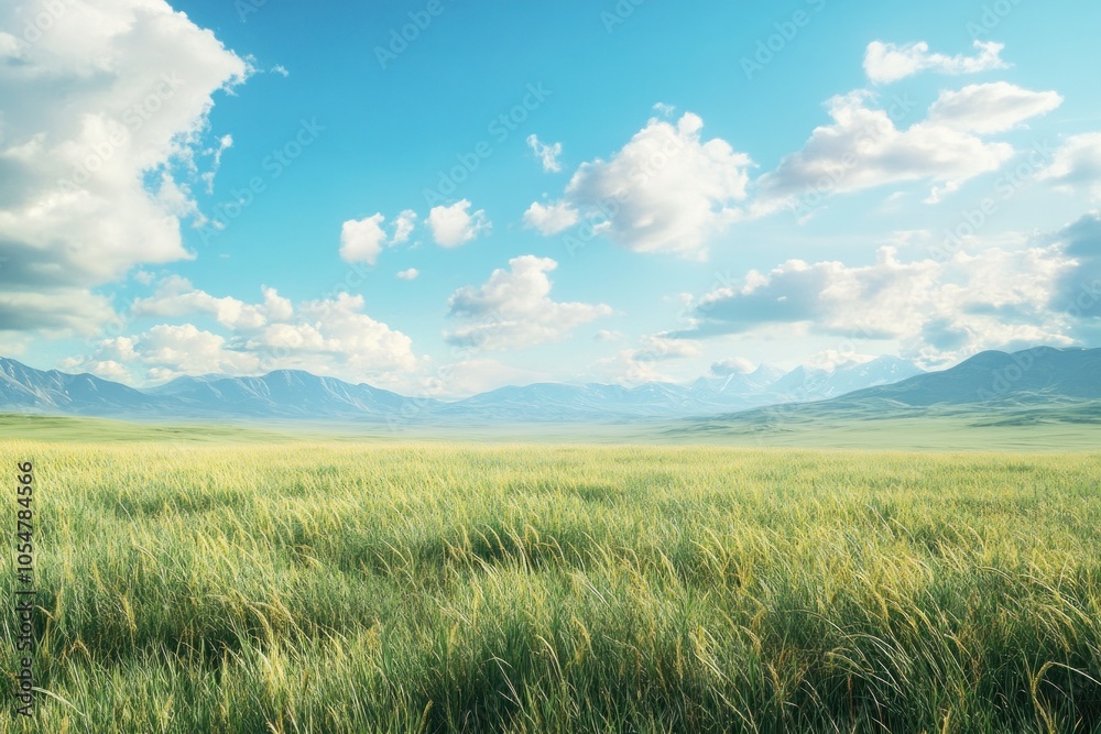 Fototapeta premium Serene Landscape with Blue Sky and Rolling Clouds