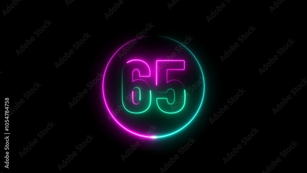 Abstract glowing neon number 65 background 4k illustration. Abstract glowing neon number 65 background 4k illustration.