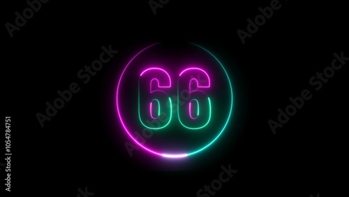 Abstract glowing neon number 66 background 4k illustration.