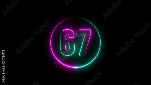 Abstract glowing neon number 67 background 4k illustration. photo