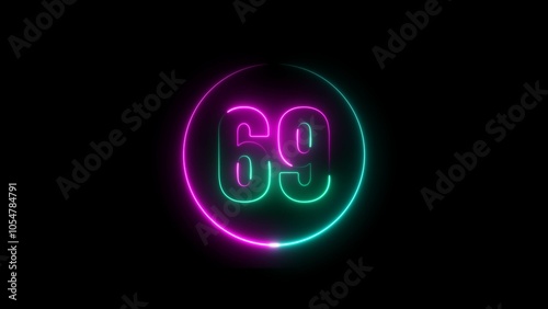 Abstract glowing neon number 69 background 4k illustration.