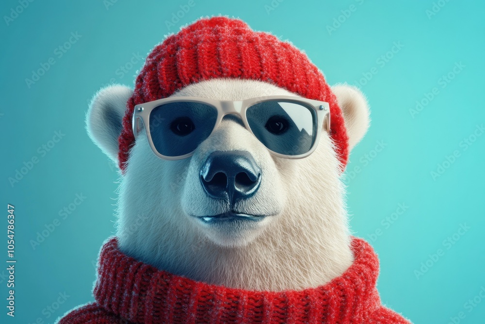 Stylish Polar Bear in Sunglasses and Sweater