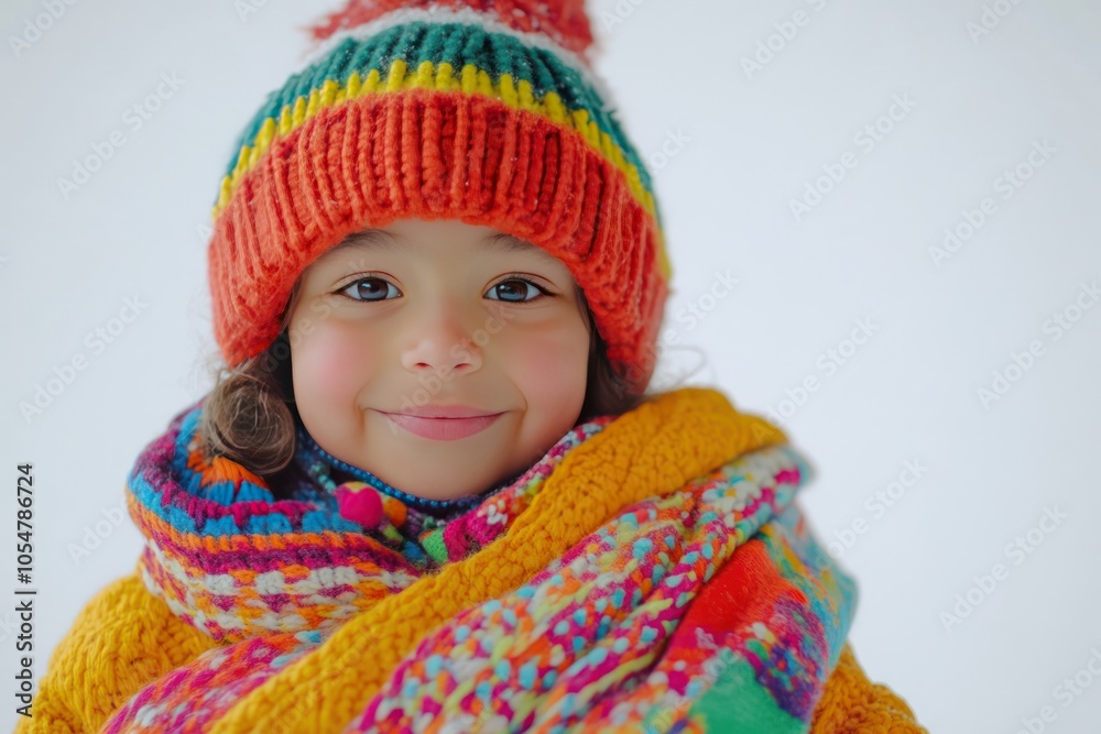 Happy Child in Colorful Winter Outfit Smiling Brightly Happy Child in Colorful Winter Outfit Smiling Brightly