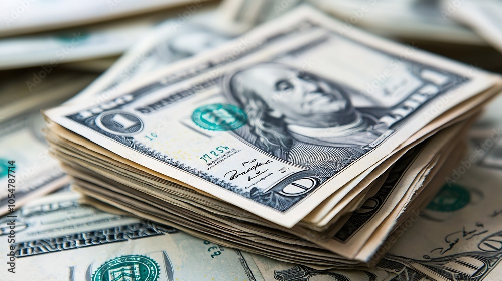 Crisp One Hundred Dollar Bills Stacked for Wealth and Financial Abundance : Generative AI Crisp One Hundred Dollar Bills Stacked for Wealth and Financial Abundance : Generative AI