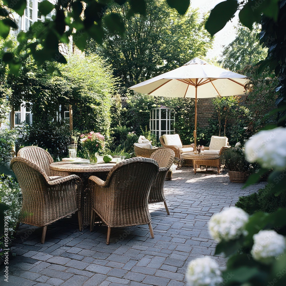 Obraz premium Garden patio with outdoor furniture