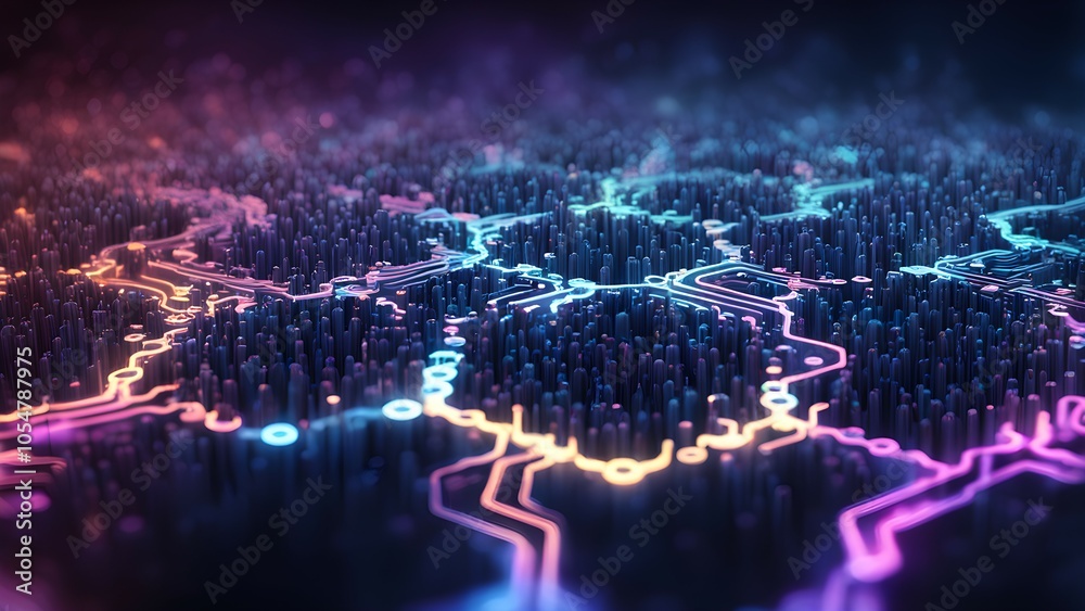 Fototapeta premium Abstract visualization of interconnected nodes and pathways, representing technology and networks.