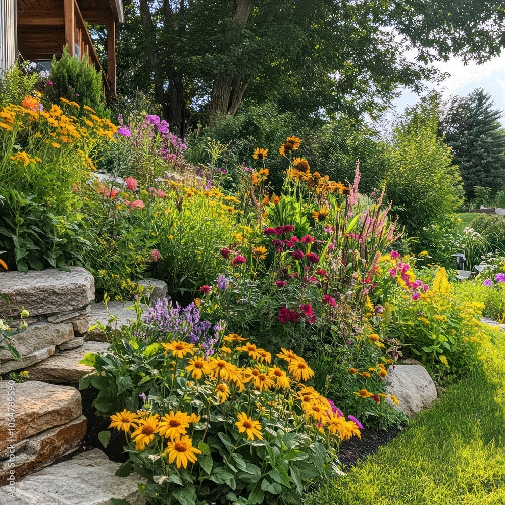 Garden with a blend of perennials and annuals