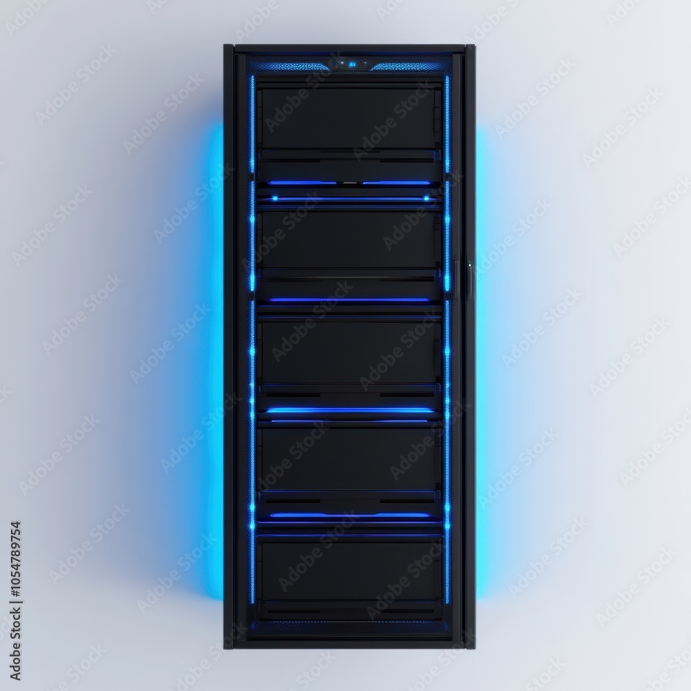 Server Rack with Blue Lights. Server Rack with Blue Lights.