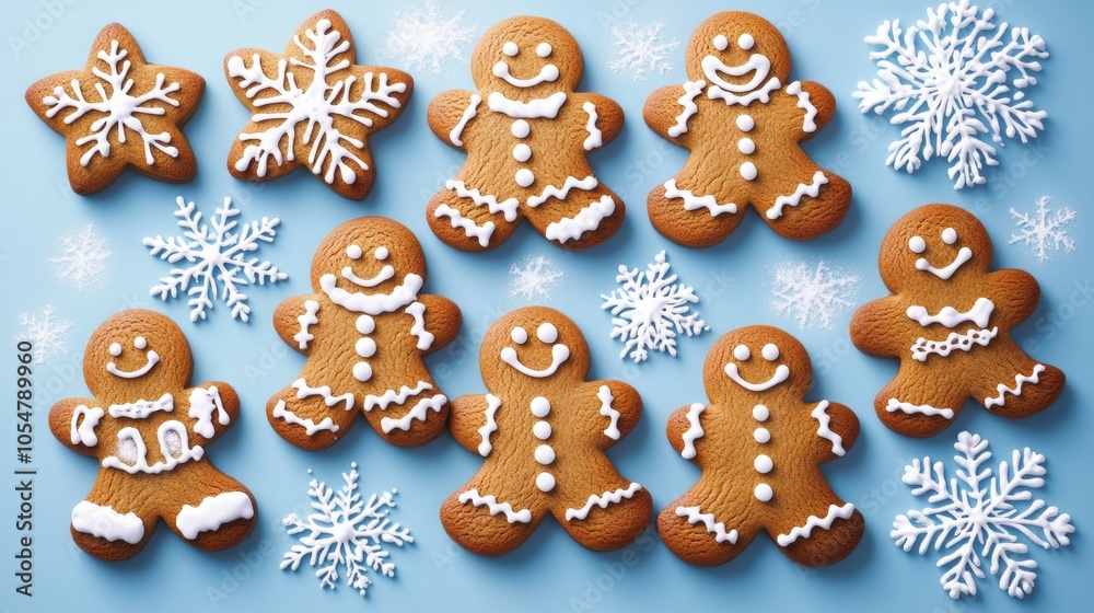 illustration of many Christmas cookies on a blue background illustration of many Christmas cookies on a blue background